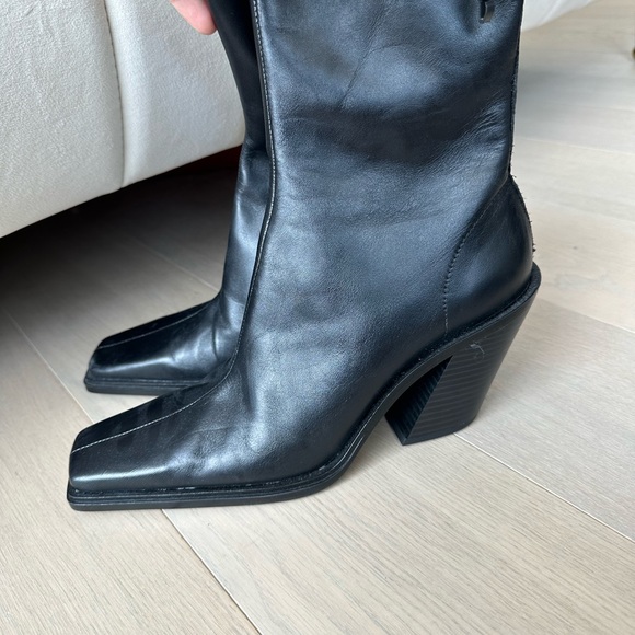 Zara long square toe heeled boots made of leather - Picture 6 of 6